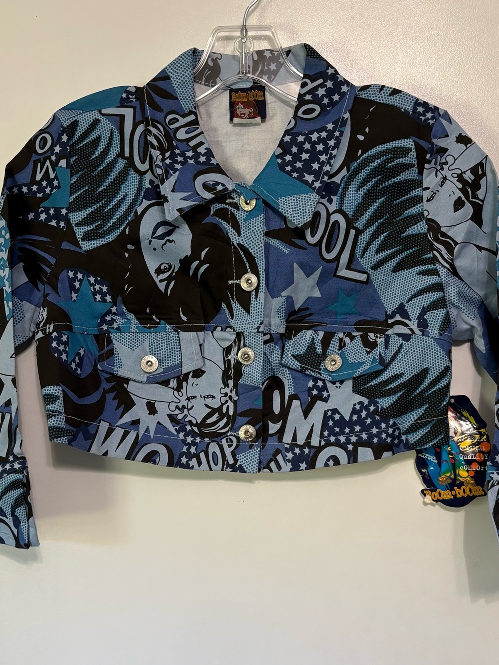 VTG Y2K Boom Boom Jeans Comic Pop Art Crop Jacket M